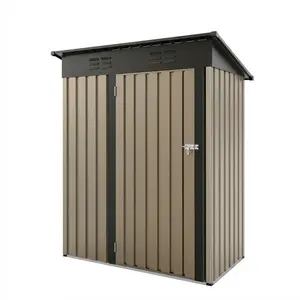 5x3Ft Outdoor Storage Shed, Metal Tool Shed with Lockable Door & Sloped Roof, Weatherproof, Compact Garden Storage Shed for Backyard, Patio, Lawn, or Tools & Equipment, Brown