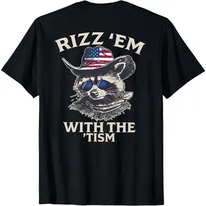 Patriotic Rizz ’Em With The ’Tism Hoodie – Cool Raccoon in Sunglasses and Cowboy Hat, Funny Statement Sweatshirt, Unisex Casual Wear for Humor and Bold Style Fans