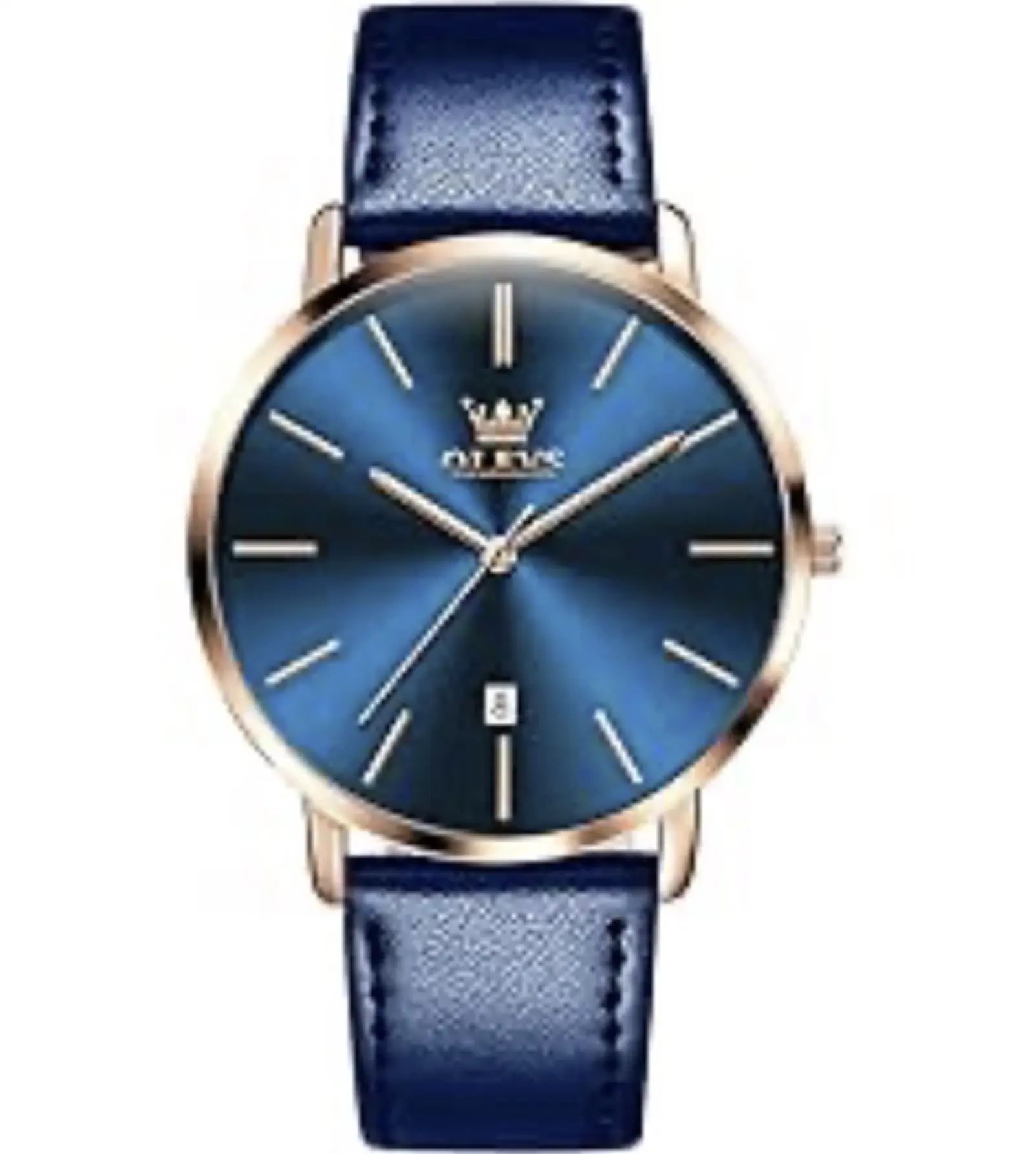 OLEVS Women's Elegant Quartz Watch with Genuine Leather Band, Sophisticated Aqua Blue Face - New with Box & Manual, Aqua Blue Quartz Watches, Any Occasion, Quartz Accurate, Boxed Luxury Wrist Watches