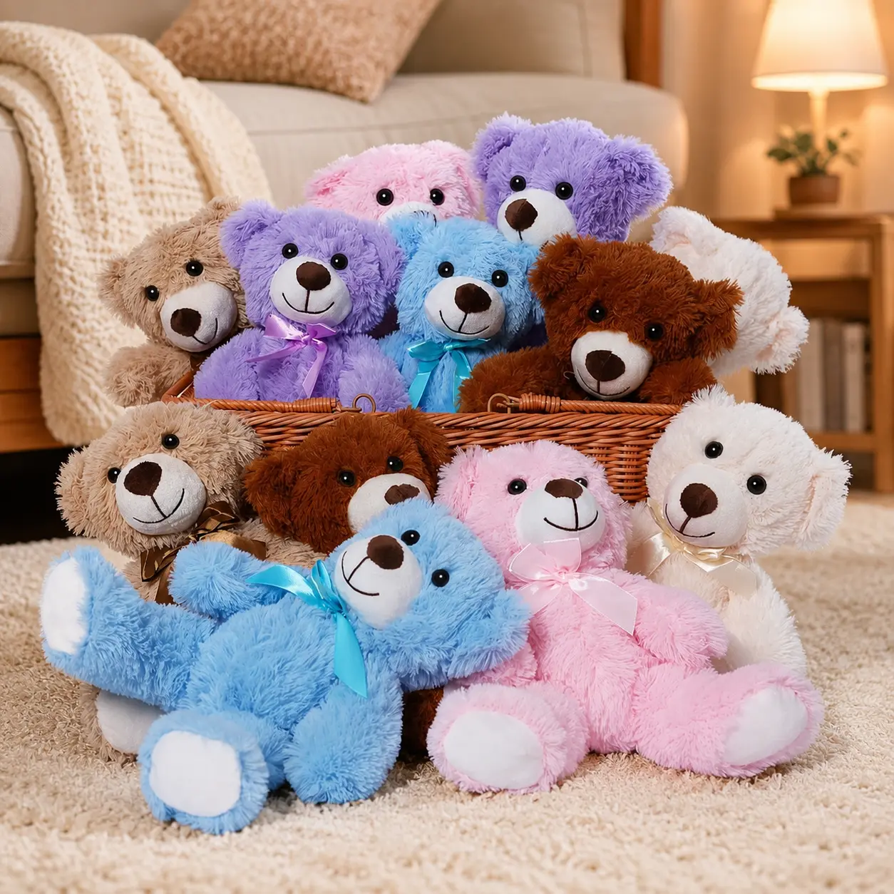 Snowolf 13Inch Small Squishy Teddy Bear Plushie, Soft Fluffy Stuffed Bear with Smiling Face & Bow Tie, Cute Girly Gifts, Summer Vibe Item, Kawaii Bedroom Desk Decor, Holiday Birthday Xmas Present for Kids Teens Girls