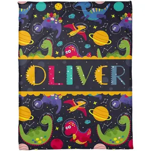 Personalized Kids Dinosaur Blanket - Custom Fleece With Name, Sherpa, Boys summerwins