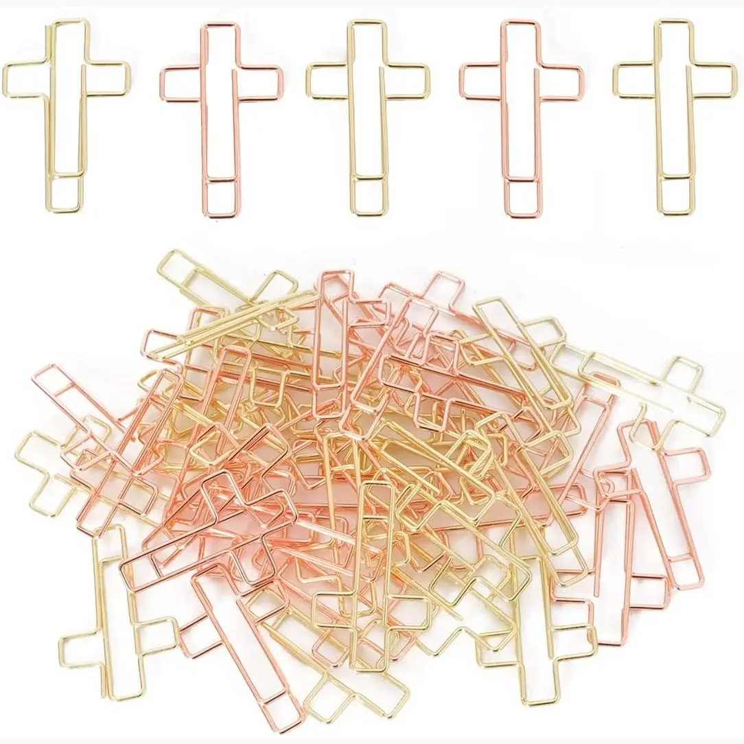Cross Paper Clips Bible Bookmark Rose Gold Paper Clips Book Marks for Bibles Study Supplies Bible Study Kit Cute Binder Clip Christian Accessories Christian Gifts for Women Paperclips Stationery
