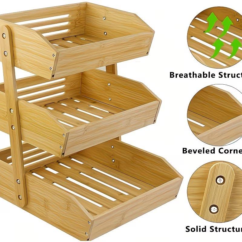 3/2 Tier Wooden Fruit Basket Stand – Large Capacity Countertop Organizer for Fruits, Vegetables & Bread