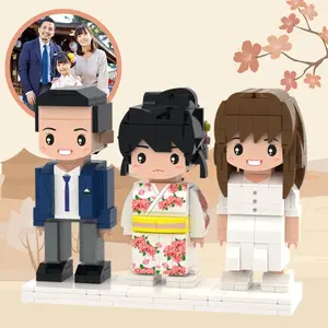 JollyJubilant Sweet Couple Gift Full Body Customizable Round Face 3 People Standing My Custom Brickfigure Granules Personalize Building Block Character
