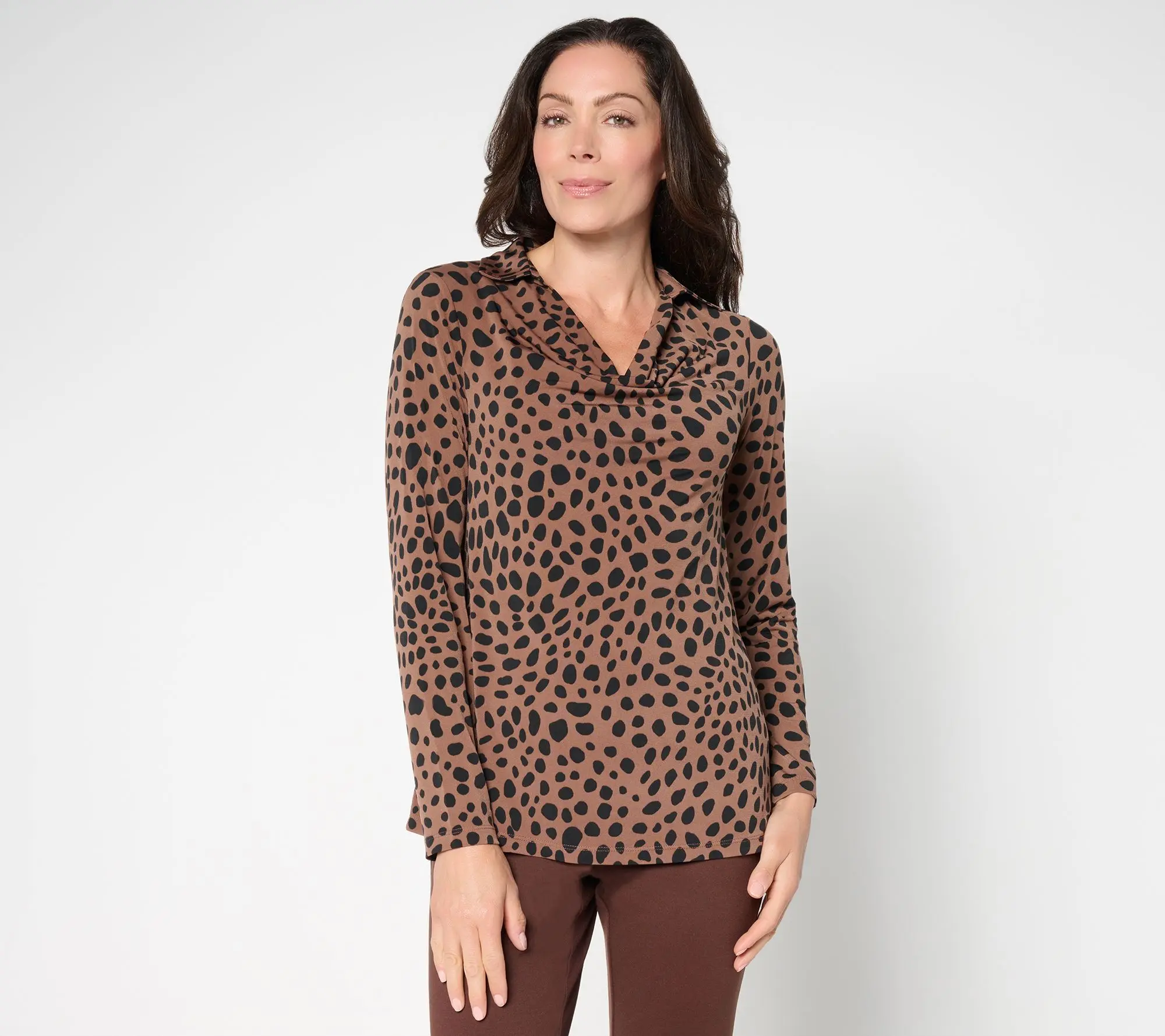 Susan Graver Printed Liquid Knit Cowl-Neck Long-Sleeve Top