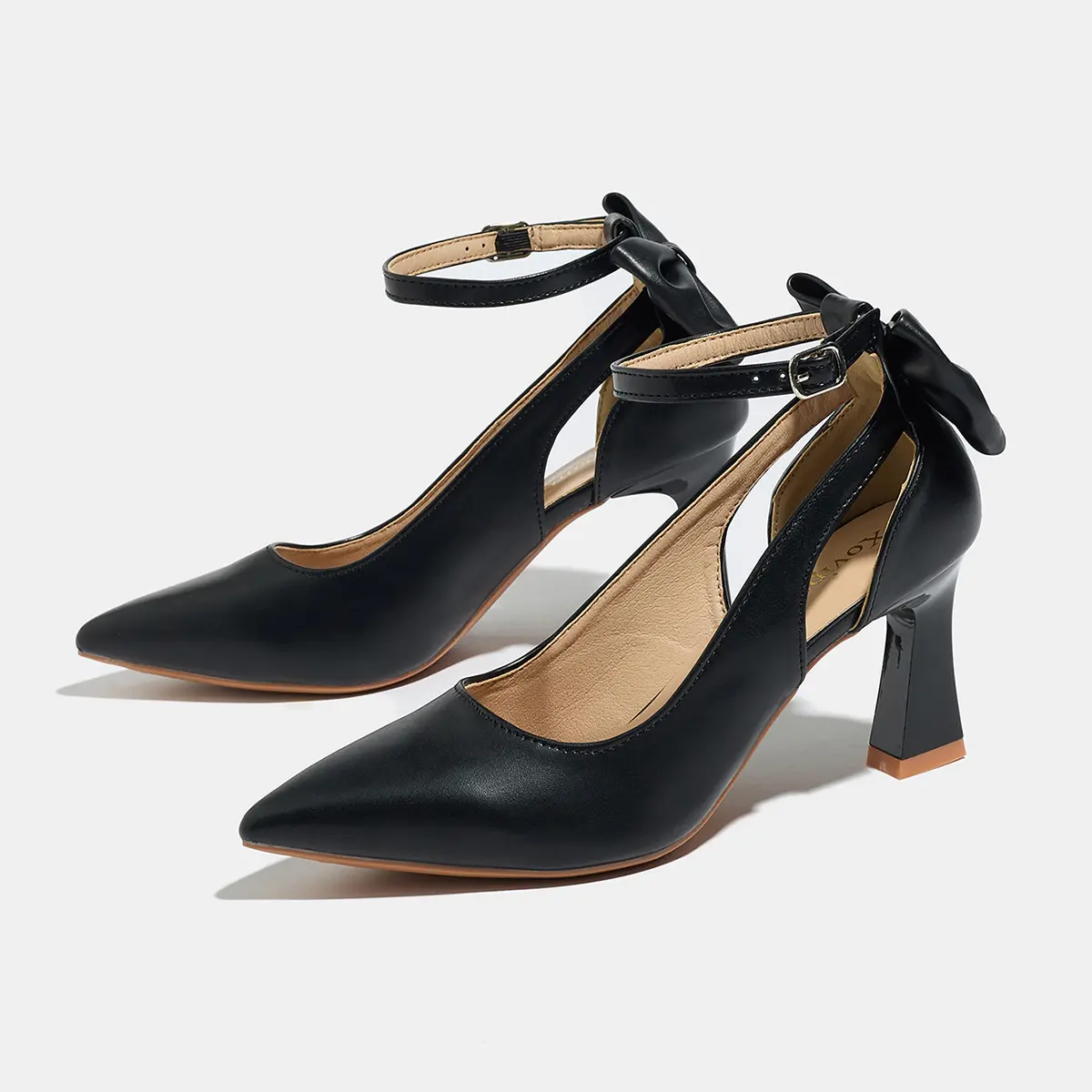 Xovipam Women Ankle Strap High Heel Pumps - Back Bow Pointed Toe Block Heel,Elegant Fashion Business Office Party Women Dress Shoes, Footwear, Heels For Women