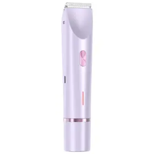 Mpotmiy Bikini Trimmer for Women, 2-in-1 Dual Head Electric Razor, Wet Dry Waterproof Painless Pubic Hair Trimmer for Intimate Area Body, Rechargeable Purple