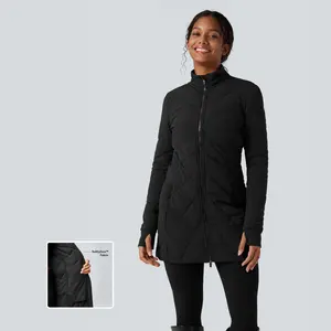 Halara PuffFlex Stand Collar Double Zipper Thumb Holes Casual Padded Jacket with Pockets