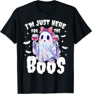 I'm Just Here for The Boos Funny Halloween Women Ghost Bow T-Shirt - Emilyschwe Shop 32B0FLXJV35F