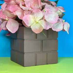 Super Mario Retro Brick Planter Flower Pot for Home & Office Decor Eco-Friendly PLA Material 3D Printed Sturdy Design with Drain Hole 3x3x3 Inches