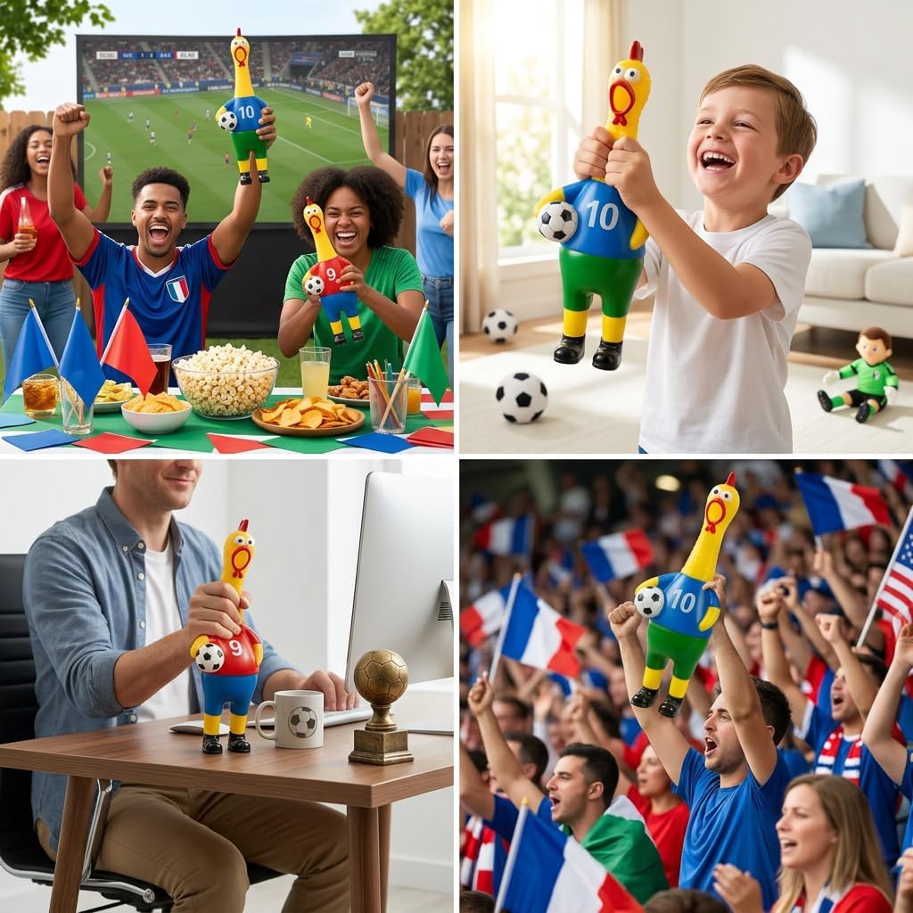 Gag Gift Rubber Chicken, 1PC Squeaky Squeeze Toy for Soccer Theme Party, Funny Stress Reliever for Sports Fans, Office Prank Prop