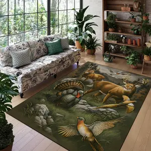 Living room carpet, bedroom carpet, forest animal theme design carpet, non-slip area mat, soft and comfortable, machine washable and easy to clean, enhances home decoration effect, natural wild home atmosphere, suitable for living room, bedroom, study etc