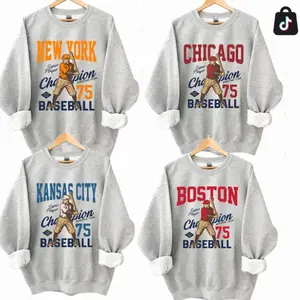 Vintage Baseball Sweatshirt Retro Baseball Sports Shirt Baseball Game Graphic Top Casual City Baseball, Unisex Graphic Tee, For Men and Women 64X