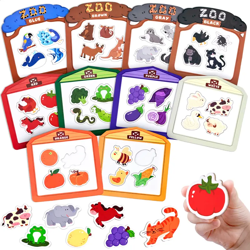 JoyCat 50 PCS Wooden Fridge Magnets for Toddlers, Animal Color Sorting Set, Farm & Zoo Animal Magnets for Kids, Magnetic Color Sorting Refrigerator Toys, Educational Learning Gifts for 3-6 Year Olds, Refrigerator Decorating Magnets