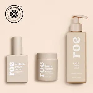 ROE Baby Bath Basics - EWG Verified Probiotic Power Serum, Biome Barrier Cream, & Fragrance-Free Hair & Body Wash Set for Sensitive Skin Care