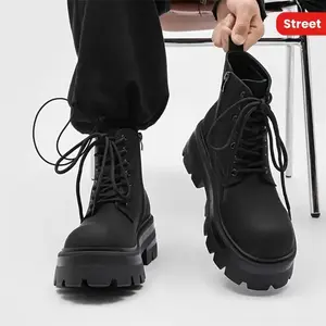 Men'S Black Trendy Thick Sole Heightening Boots Fathersdaygift Footwear Boy Walking Shoes