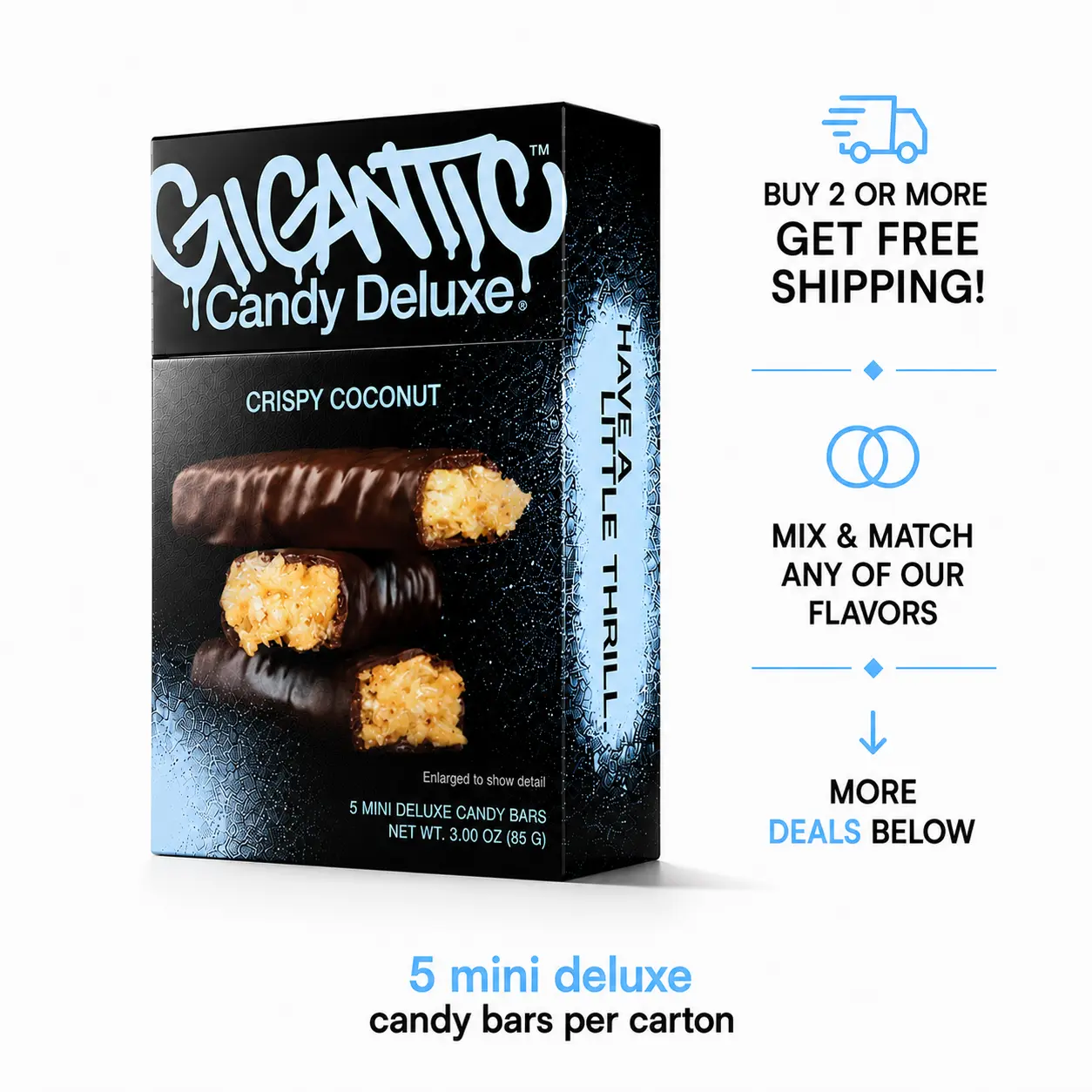 Crispy Coconut Dark Chocolate Mini Candy Bars (5 Count) Carton – Candy Deluxe by Gigantic