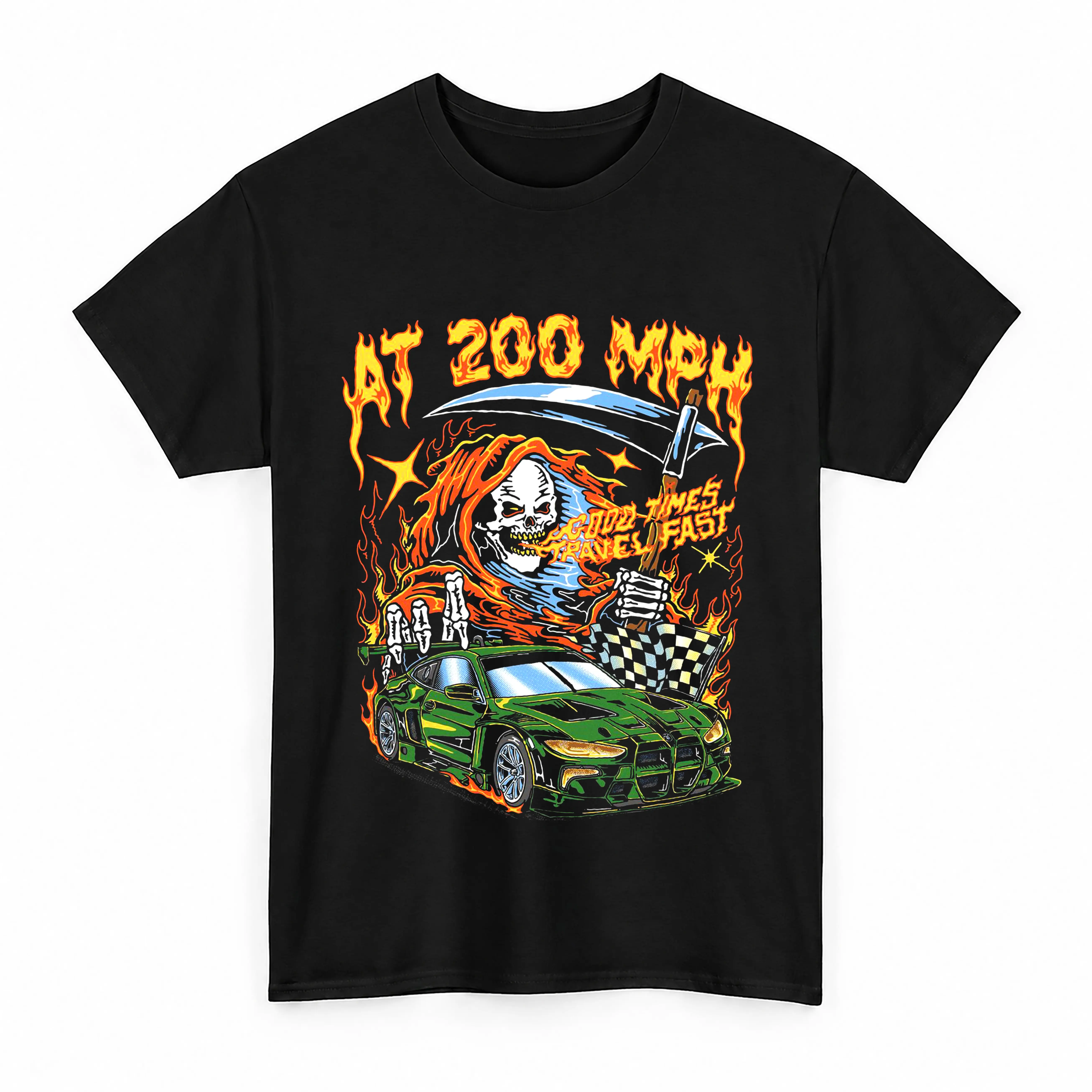 Racing Car Reaper Graphic Tee – Japanese Streetwear Drift Speed T-Shirt