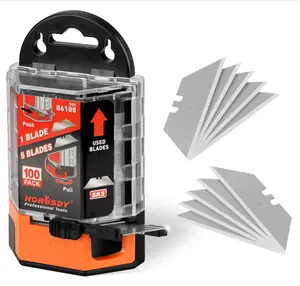 HORUSDY Pack Of 100 Utility Knife Blades, Box Cutter Blades Replacement with Dispenser, SK5 Carbon Steel