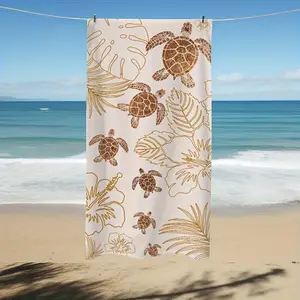 1 - pack Beach Towel with Golden Turtles, Tropical Plants and Flowers on Beige BackgroundLarge quick-drying Hand towels, bath towels, and beach towels, sand and sun protection, lightweight and comfortable, suitable for surfing, swimming and yoga