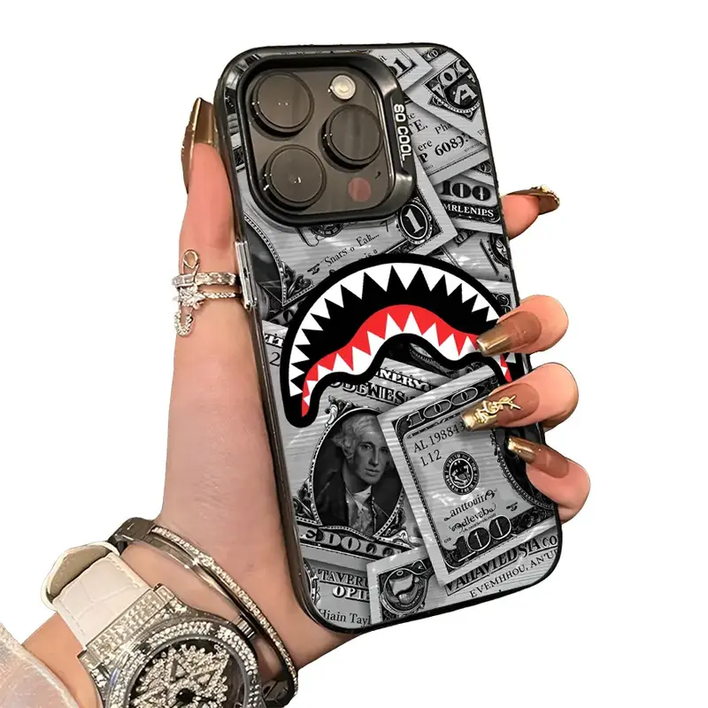 Flex Harder with This Shark Bite Just LeveledUp with This Shark & Money Case For IPhone17 16 15 14 13 12 11 PRO PLUS MAX AIR Four-corner Drop-proof Transparent Casual SoftSilicone patternfull protection case floralpattern Mobile Phone Case