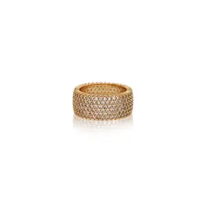 Ettika Crystal Thick Band Ring with Cubic Zirconia 18kt Gold Plated Brass Elegant Design High-Quality Finish Sizes 6-8 for Stylish Jewelry Lovers