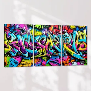 Graffiti Art Pattern Wooden Framed Canvas Painting, 3 Counts/set Colorful Graffiti Art Poster, Street Abstract Art Decoration, Home Poster, Office, Hallway Wall Art, Ornaments, Modern Home Decoration