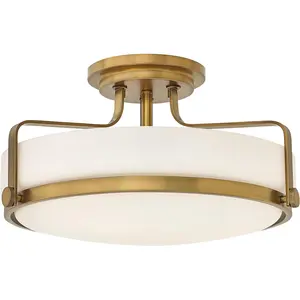 Harper Medium Semi-Flush Mount Ceiling Light - Sleek, Retro Style, Etched Opal Glass - Heritage Brass Finish