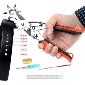 Leather Hole Punch Tool,Upgraded Version Belt Hole Puncher,Revolving Punch Plier Kit with 6 Round Holes,Belt Hole Puncher for Leather,Bands,Crafts,DIYQuesear