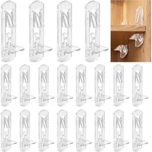 20 Pcs Clear Plastic Locking Shelf Support Pegs 5mm Self-Locking Shelf Pins for 3/4 inch (20mm) Thick Shelves, Cabinet Clips for Kitchen Cabinet, Wardrobe, Bookshelves