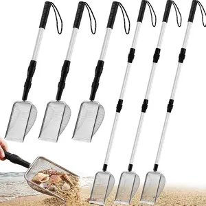 6 Pcs Stainless Steel Adjustable Long Handle Sand Sifter, Shark Tooth Shell Scooper Shovel Tool for Beach Picking Shells, Beachcombing and Rock Hunting