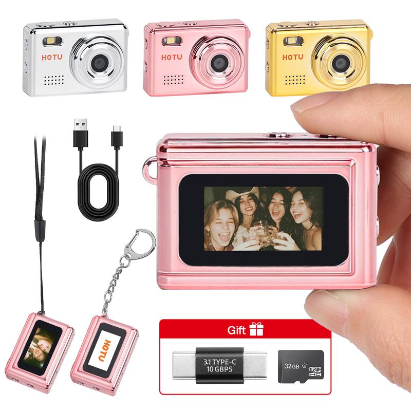HOTU Mini Keychain Digital Camera – Sparkling Rose Gold Y2K Pocket ...