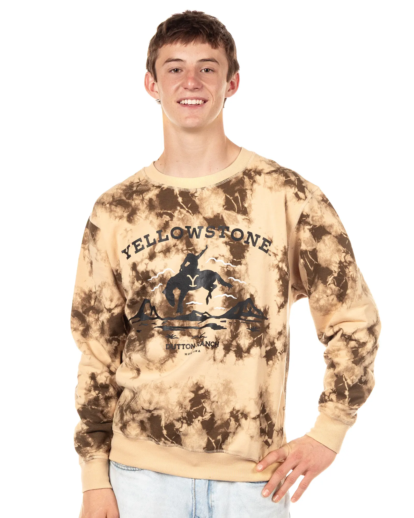 Yellowstone Dutton Ranch Sweatshirt Men's Long Sleeve Tie Dye Pullover, Horse, Tops
