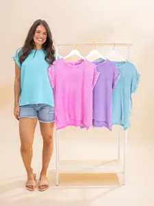 Zenana Woven Double Gauze Acid Washed Short Sleeve Top | S-L