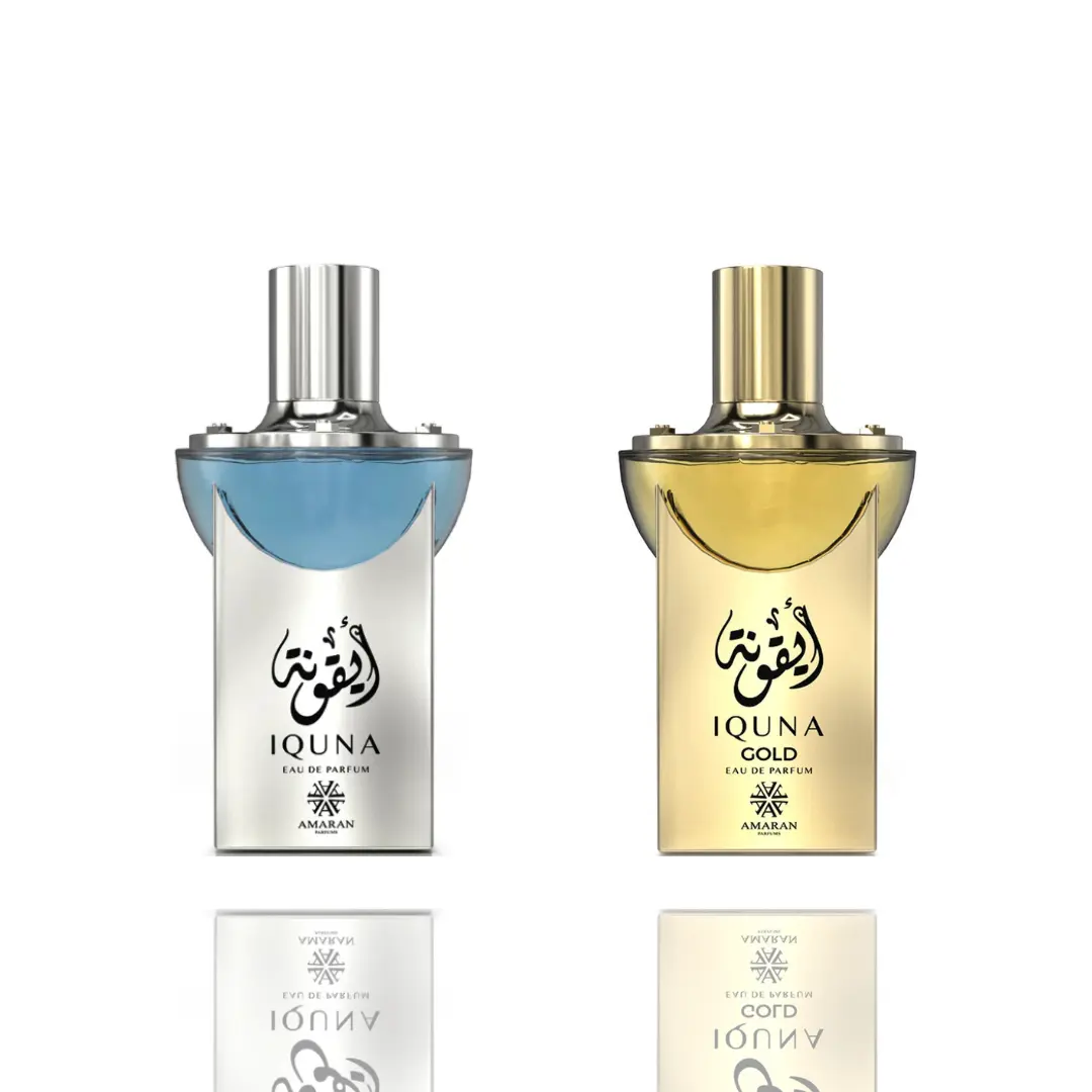 Amaran IQUNA Gold & IQUNA Men 2-Piece Fragrance Bundle - Gourmand, Gold, Floral Jasmine, Enchanting EDP Perfume Sprays for Women & Men, Gourmand Fragrance, Gold Perfume