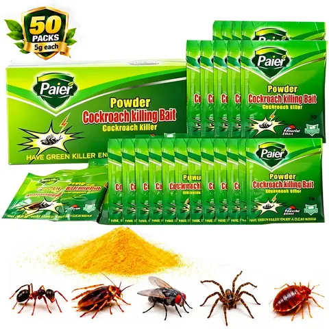 50-Packet High-Efficiency Cockroach Bait Powder - Fast-Acting Indoor Cockroach Exterminator, Kills + Lures Back, Inhibits Egg Hatch, Enables Nest-to-Nest Spread, Ideal for Kitchens & Rooms, Windows