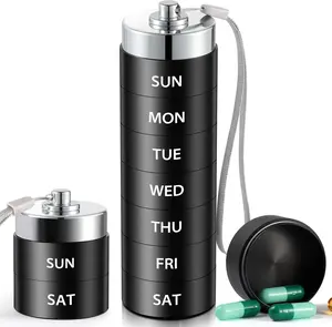 Portable Metal Travel Pill Organizer, Waterproof Weekly Vitamin Case, Large Capacity Daily Medicine Container for Fish Oil and Supplements, Practical Holiday Gift