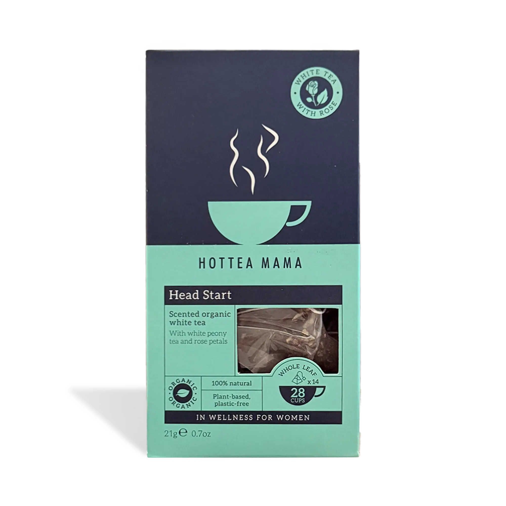 HotTea Mama Organic Head Start White Peony Tea with Rose Petals 100% Natural Whole Leaf Caffeine Slow Release Gluten Free Vegan Friendly 14 Biodegradable Sachets