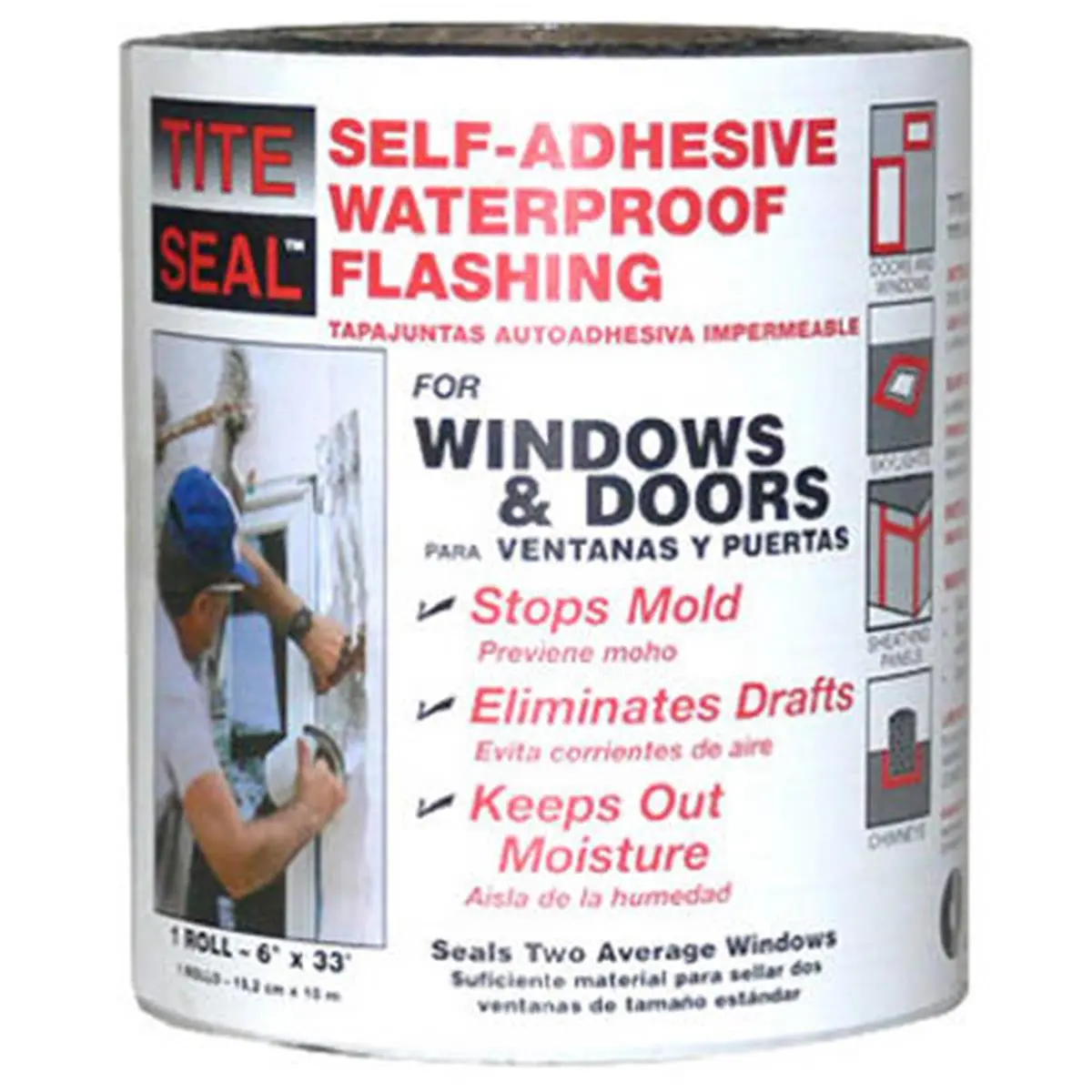 Cofair Products TS633 Self-Adhesive Waterproof Flashing Underlayment Roll (6 in. x 33 ft.) - Moisture Seal, Anti-Leak Coating, Keeps Out Drafts, Stops Mold for Windows/Doors, New Construction Home Improvement Building Supply
