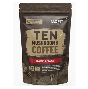 Dark Roast Mushroom Coffee – 60 Servings | Sugar Free Instant Arabica Coffee – Lion's Mane, Cordyceps, Turkey Tail & Shiitake Blend - For Energy, Focus & Immune Support - Keto-Friendly Coffee Blend