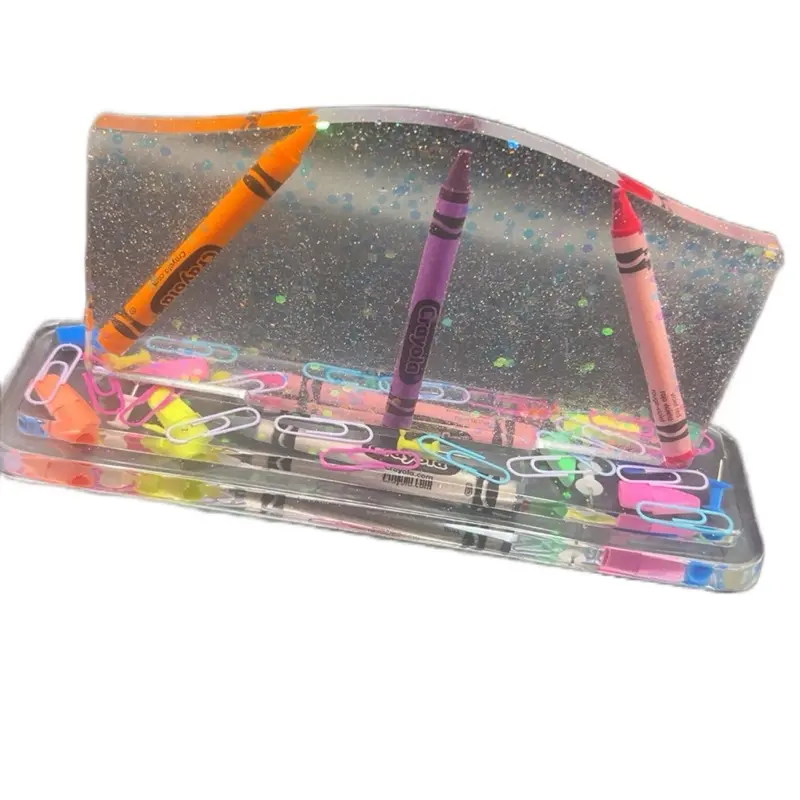 Custom Nameplate for Teachers Nurses etc with Crayons and Paperclips in Vibrant Colors Ideal for School and Office Use