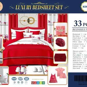 Luxury 33 Pieces Bedsheets Sets with Pillowcases, Cushions, and Additional Accessories pleated comforter