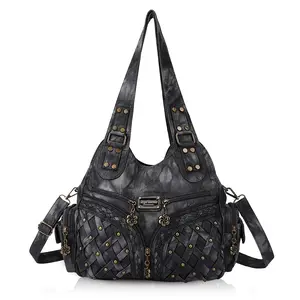 Women's Washed Leather Hobo Tote Bag – Anti-Scratch PU Shoulder Satchel with Multiple Pockets