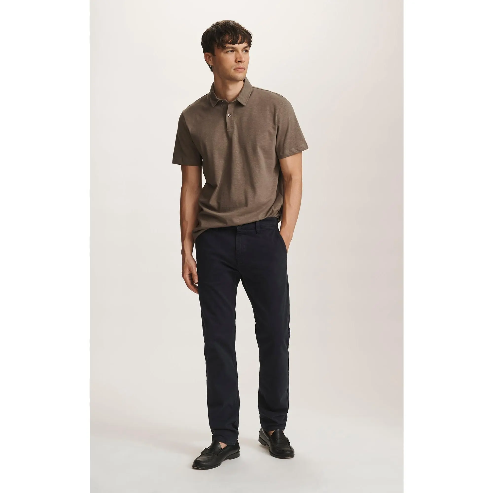 Menswear Conservative Men's Pants, Full Length Slim Straight Chinos with a Regular Rise Tapered Fit in Solid Stretch Cotton Twill, Pocket, Trouser, Chino Men's Pants, Pocket Styling, Classic Trouser Pocket