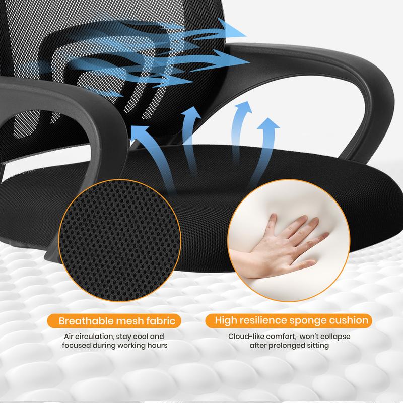 Ergonomic Office Chair with Rocking Mode, Lumbar Support, Height Adjustable, Mesh Back, Quiet Casters for Home Office & Gaming