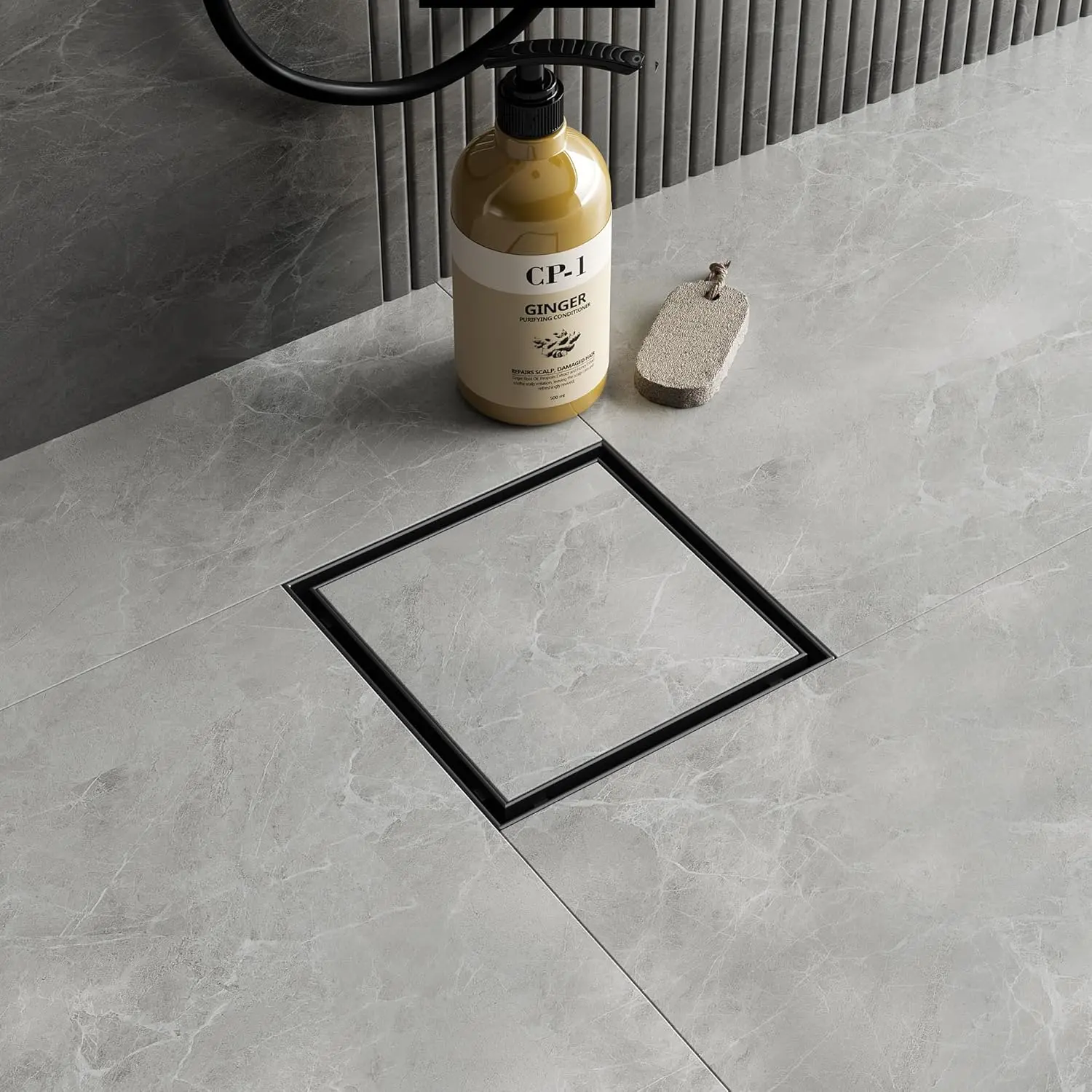 6-Inch Square Shower Drain with Removable Tile Insert Grate,Matte Black 304 Stainless Steel, CUPC Certified, Includes Hair Strainer