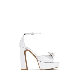 Caitelyn Embellished Bow Platform Block Heels - Silver