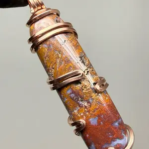Large Red Moss Plume Agate Copper PENDANT Unique Artisan Crafted Design 999 Cu