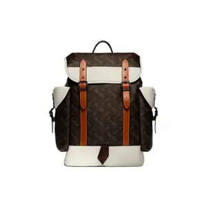 COACH Hitch 31 Backpack with Classic Carriage Print, Coated Canvas, Polished Pebble Leather, and Fine Calfskin for Men in Brown and White