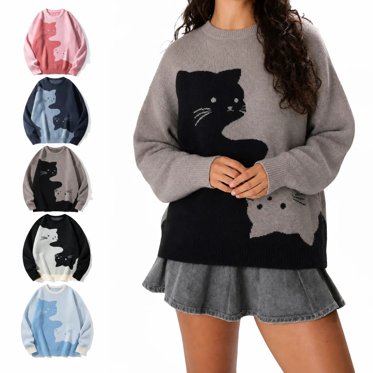 Lady's Long Sleeve Loose Preppy Gradient Halloween Print Crewneck Casual Pullovers New Autumn Winter Foldable Tie Up Warm Colorblock Knitwear Base Top for Thanksgiving, Everyday Style Wear
